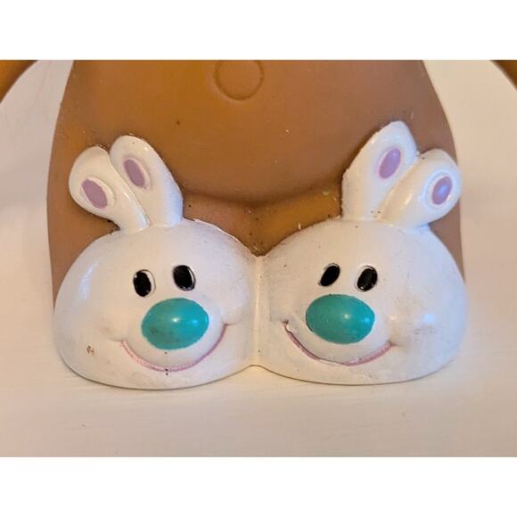 VTG Russ Easter Bunny Ears Troll Doll 5" Girl Peach Hair White Bunny Slippers - Picture 5 of 6